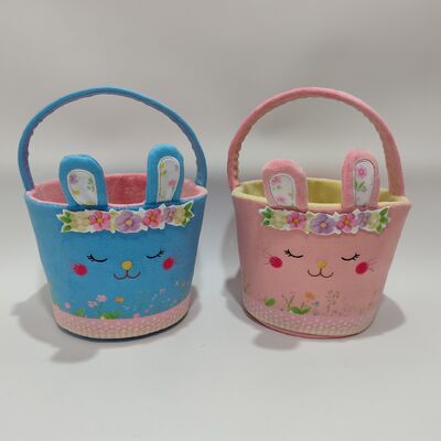 Δίχρωμο Πασχαλινό Καλάθι Λαγουδάκι Βελούδινο Παιχνίδι Μαλακή και Πολύχρωμη Συλλογή Δώρων για τις Γιορτές